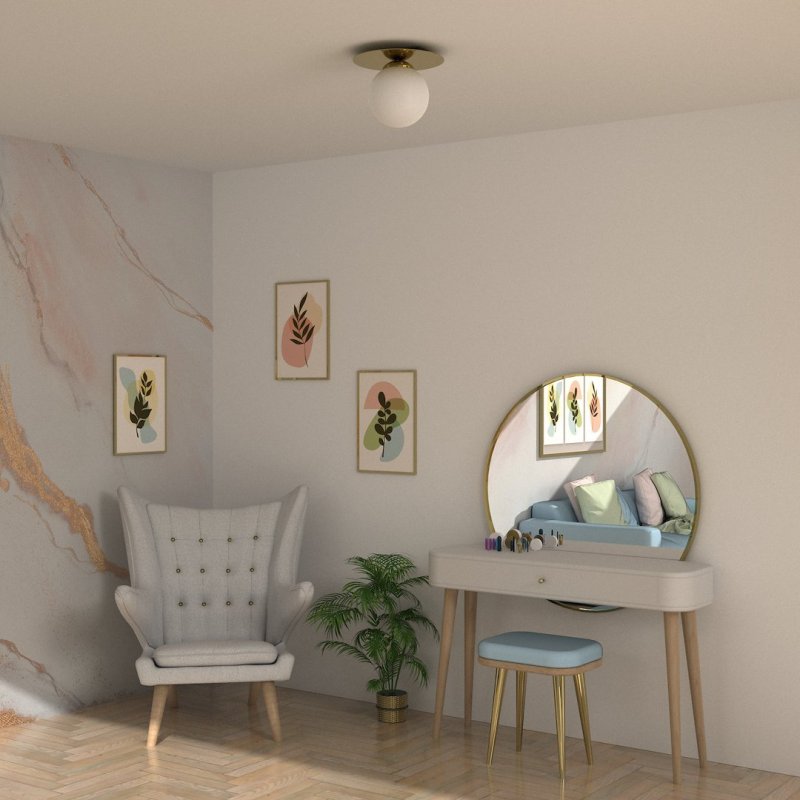 Lampa sufitowa złoty plafon PLATO, białe kule, styl glamour, do łazienki, kuchni, salonu