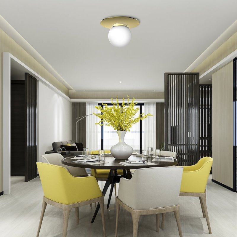 Lampa sufitowa złoty plafon PLATO, białe kule, styl glamour, do łazienki, kuchni, salonu
