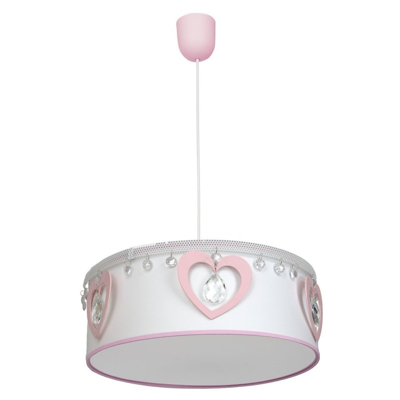 Lampa wisząca sufitowa żyrandol dziecięcy HEART, abażur w kolorze białym/różowym