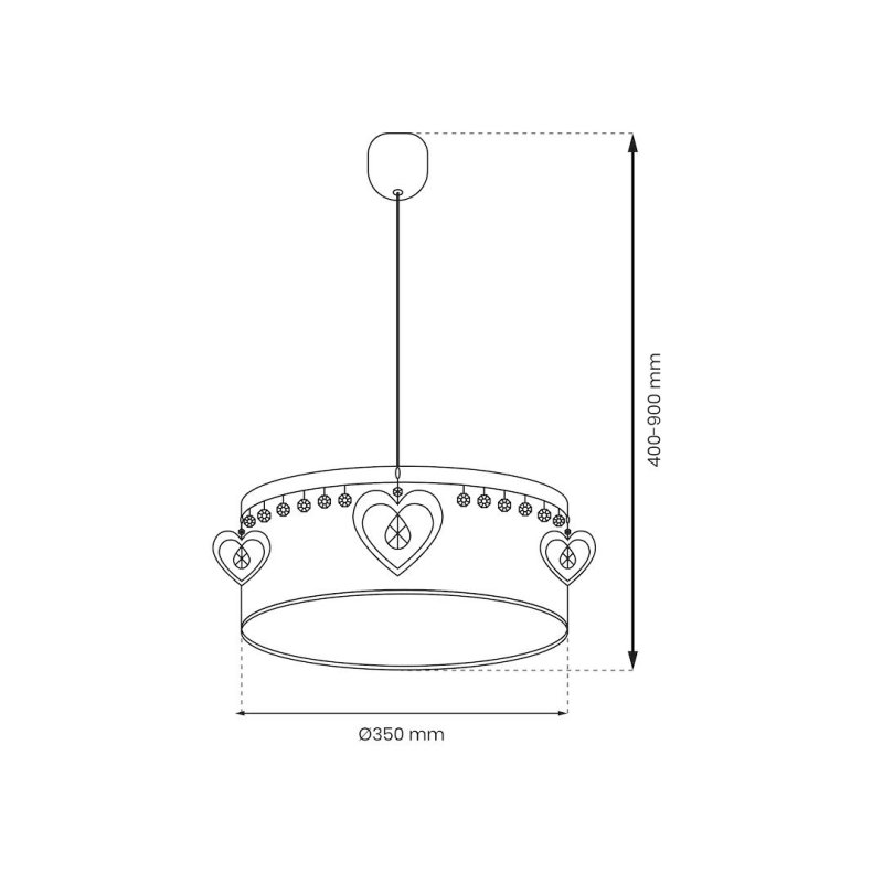 Lampa wisząca sufitowa żyrandol dziecięcy HEART, abażur w kolorze białym/różowym