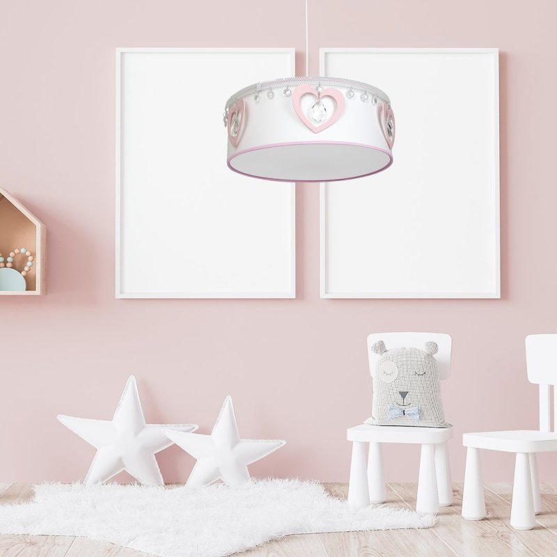Lampa wisząca sufitowa żyrandol dziecięcy HEART, abażur w kolorze białym/różowym