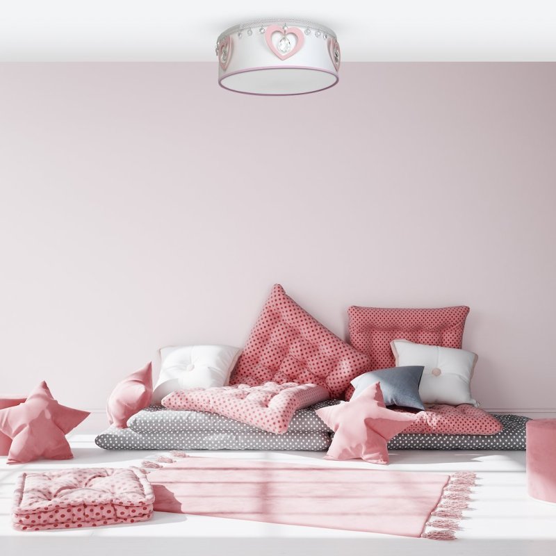 Lampa sufitowa plafon dzieięcy HEART, w kolorze białym/różowym, do sypialni