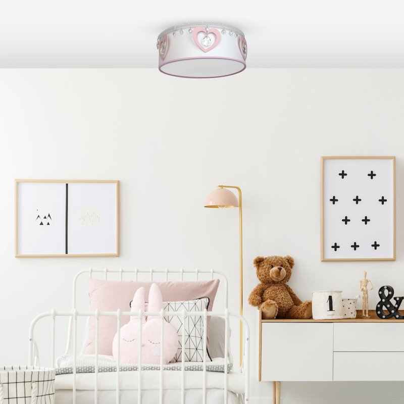 Lampa sufitowa plafon dzieięcy HEART, w kolorze białym/różowym, do sypialni