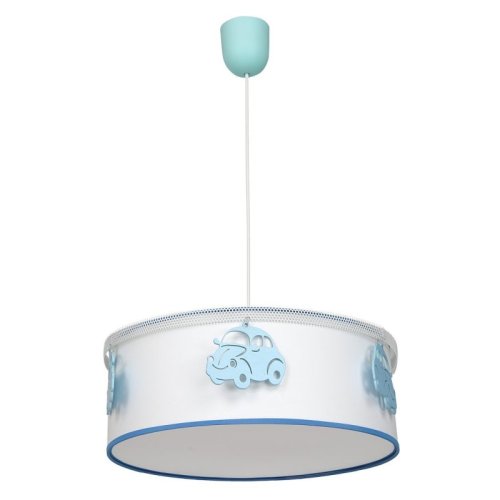 Lampa wisząca sufitowa dziecięca AUTOMOBILE, biało/niebieski abażur do sypialni