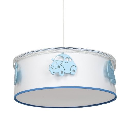 Lampa wisząca sufitowa dziecięca AUTOMOBILE, biało/niebieski abażur do sypialni