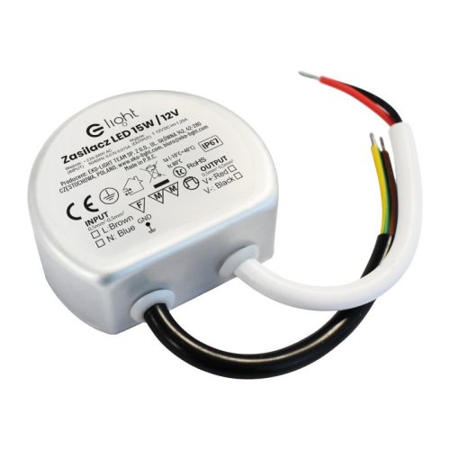 Zasilacz montażowy LED, stopień ochrony IP65, moc 15W