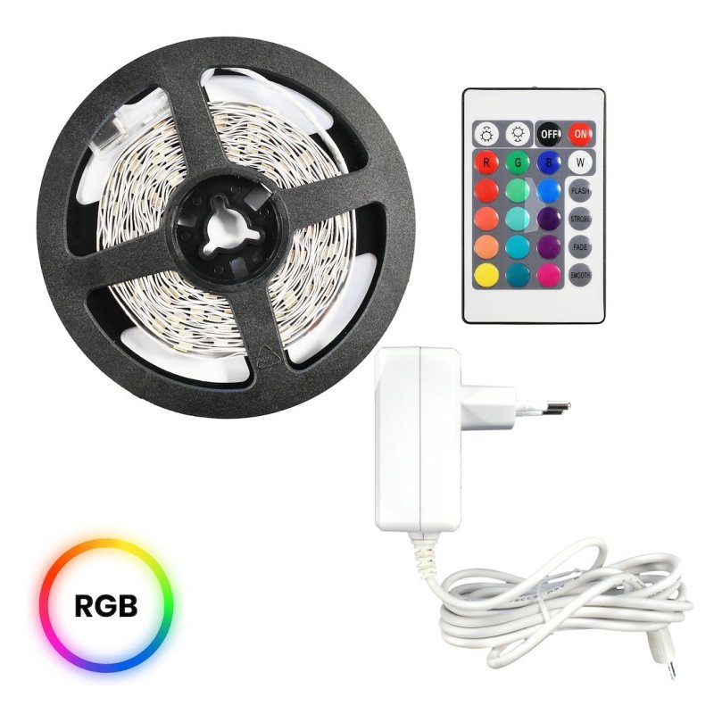 Zestaw taśma LED RGB z pilotem i sterownikiem 5m, wysoka odporność IP54