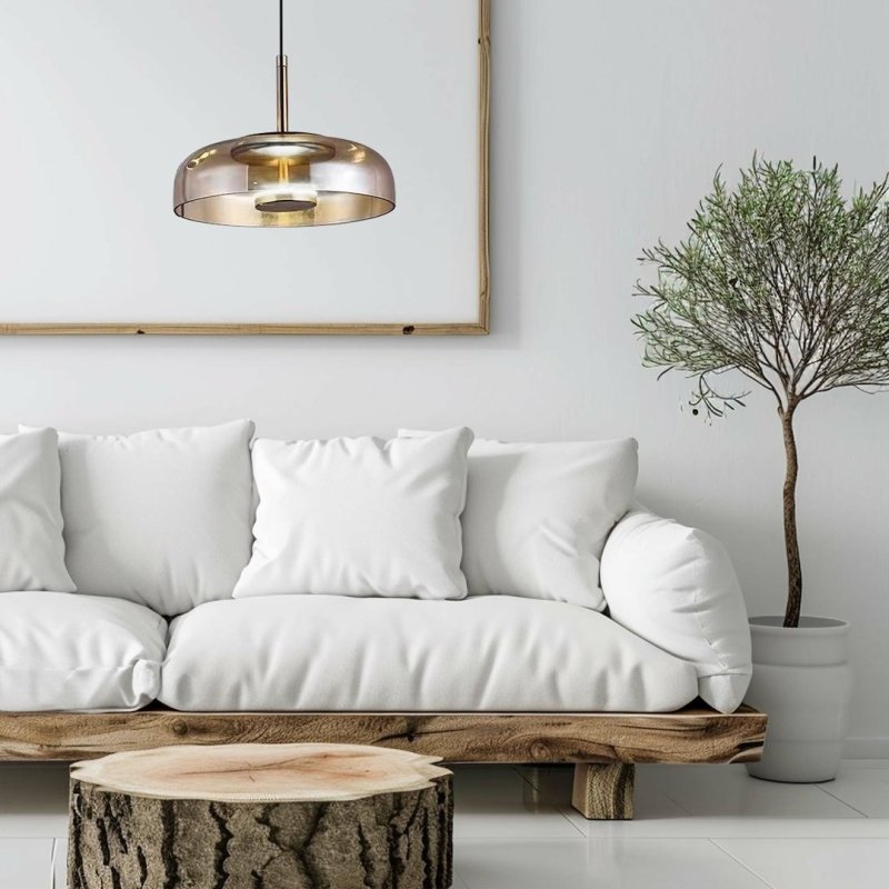 Lampa wisząca sufitowa żyrandol LED VETRO, w kolorze bursztynowym, do jadalni