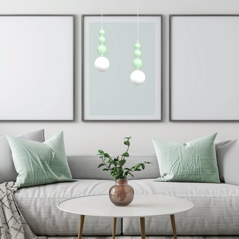 Lampa wisząca sufitowa żyrandol LED BOULE, w kolorze miętowym, do sypialni i pokoju