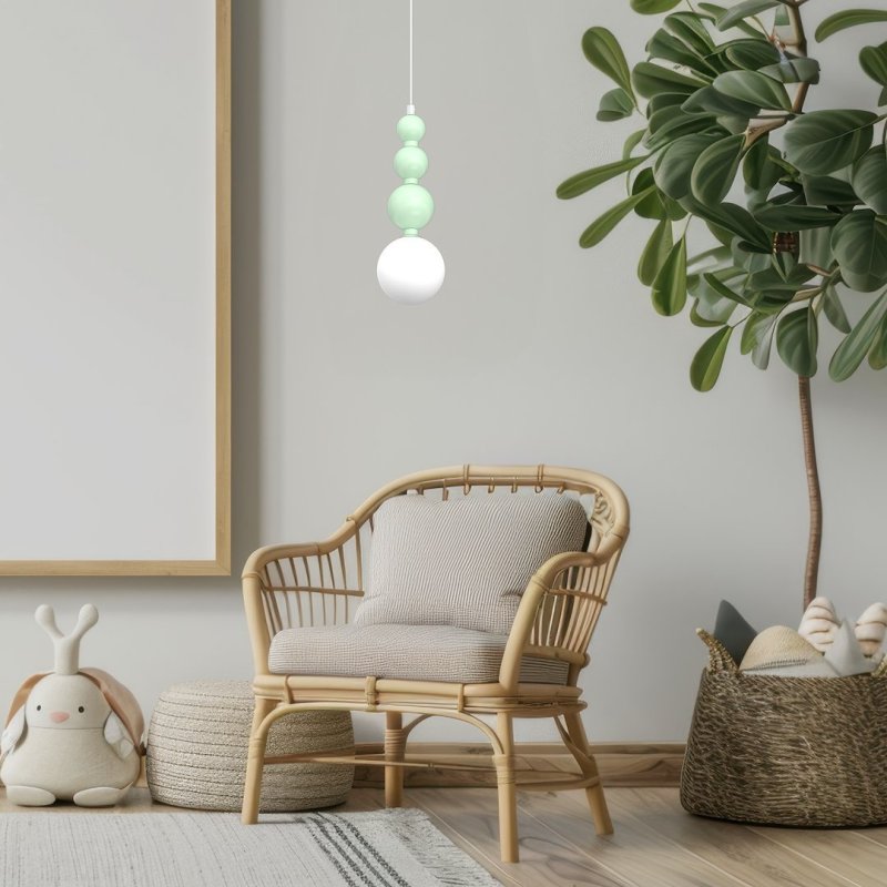 Lampa wisząca sufitowa żyrandol LED BOULE, w kolorze miętowym, do sypialni i pokoju