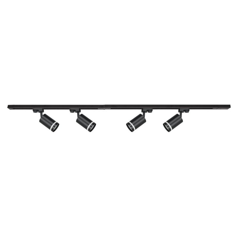 Zestaw LED szynoprzewód 4xPIPE RING GU10 + prowadnica 2x1m + złączki - czarny