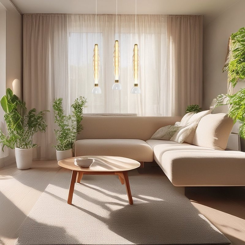 Lampa wisząca sufitowa żyrandol LED LUCCO, w kolorze bursztynowym, do jadalni
