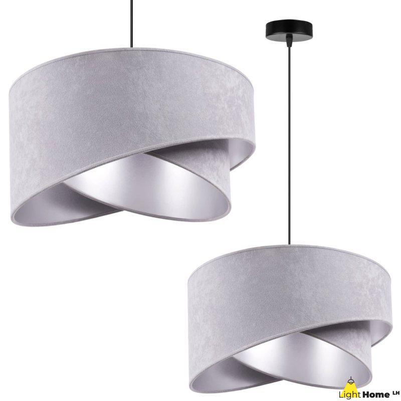 OUTLET -35% Lampa wisząca z asymetrycznym abażurem okrągłym, jasnoszarym 45 cm i wykończeniem srebrnym, E27