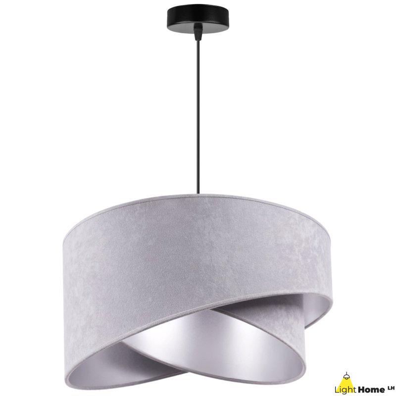 OUTLET -35% Lampa wisząca z asymetrycznym abażurem okrągłym, jasnoszarym 45 cm i wykończeniem srebrnym, E27
