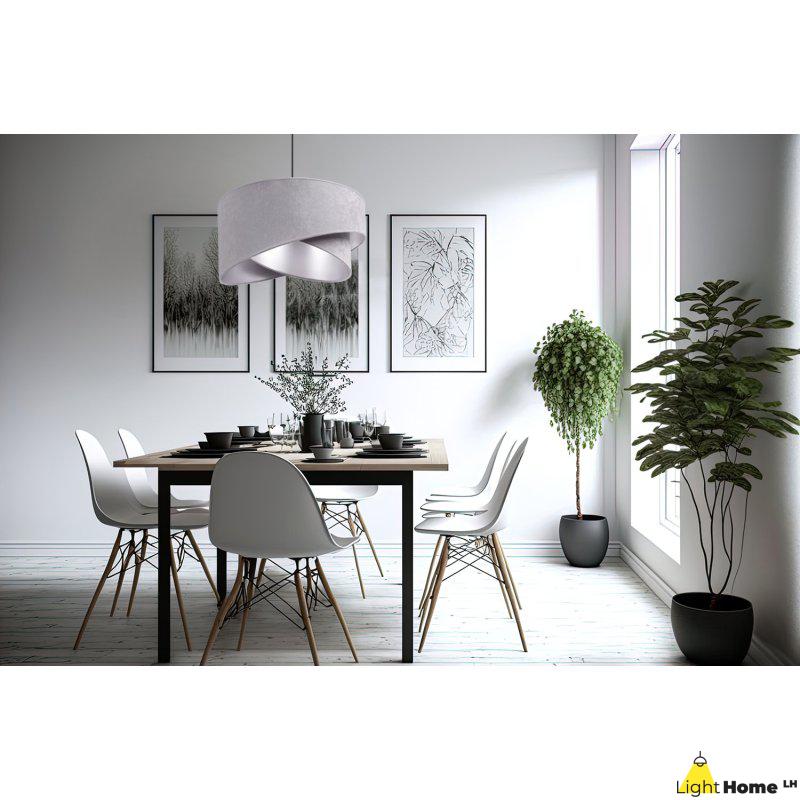 OUTLET -35% Lampa wisząca z asymetrycznym abażurem okrągłym, jasnoszarym 45 cm i wykończeniem srebrnym, E27