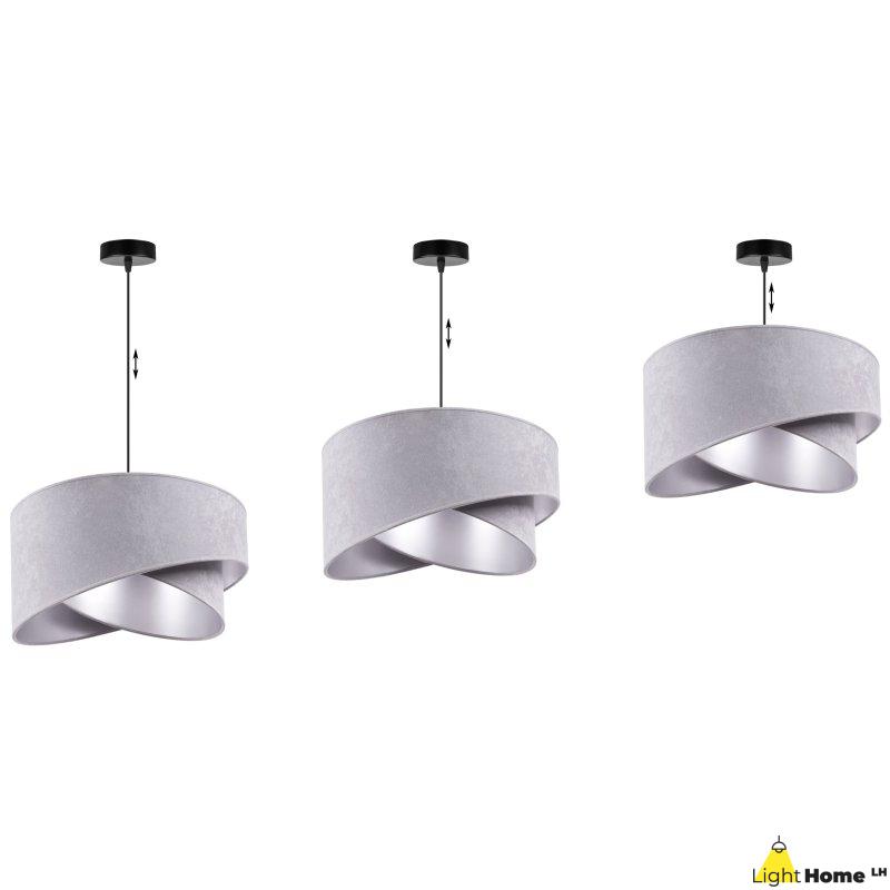 OUTLET -35% Lampa wisząca z asymetrycznym abażurem okrągłym, jasnoszarym 45 cm i wykończeniem srebrnym, E27