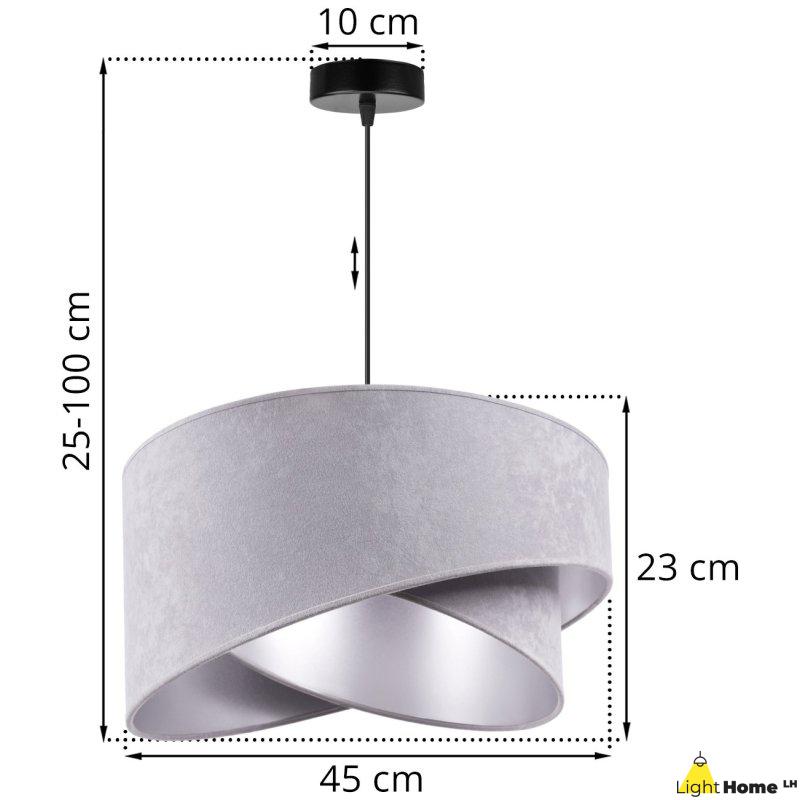 OUTLET -35% Lampa wisząca z asymetrycznym abażurem okrągłym, jasnoszarym 45 cm i wykończeniem srebrnym, E27