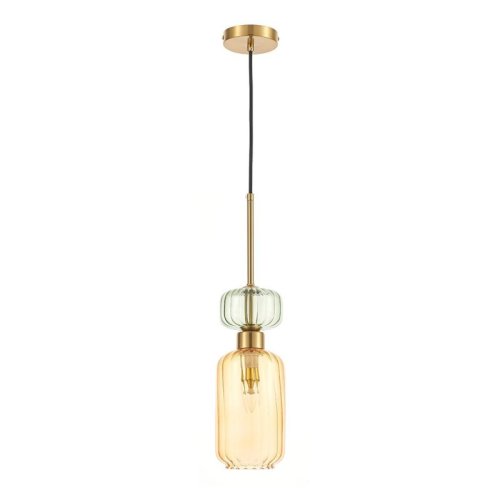 Lampa wisząca sufitowa złoty żyrandol MOLLY, topazowy szklany klosz, styl eklektyczny, nad stół i wyspę