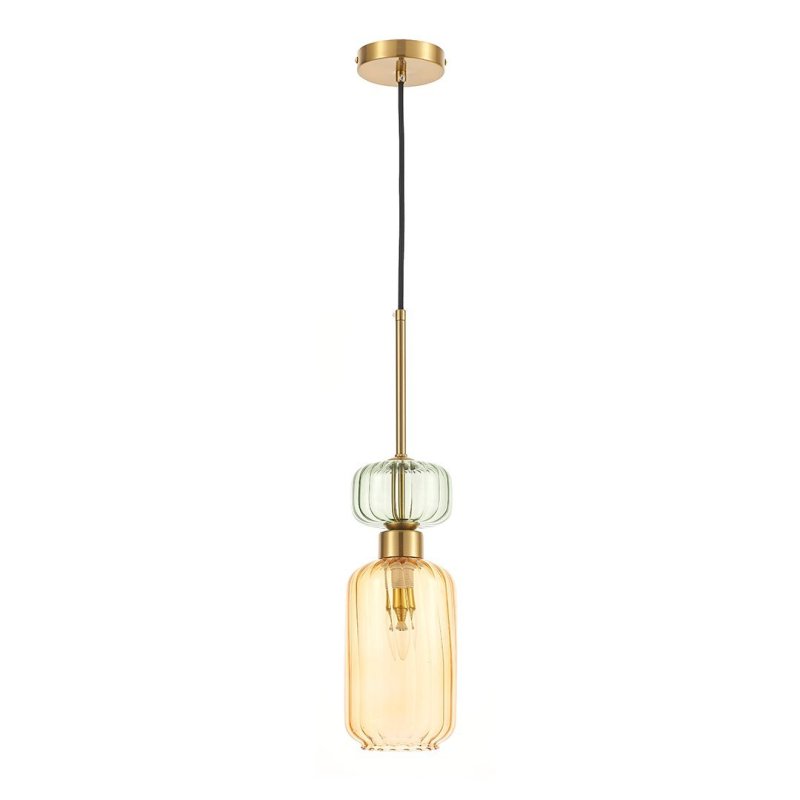 Lampa wisząca sufitowa złoty żyrandol MOLLY, topazowy szklany klosz, styl eklektyczny, nad stół i wyspę