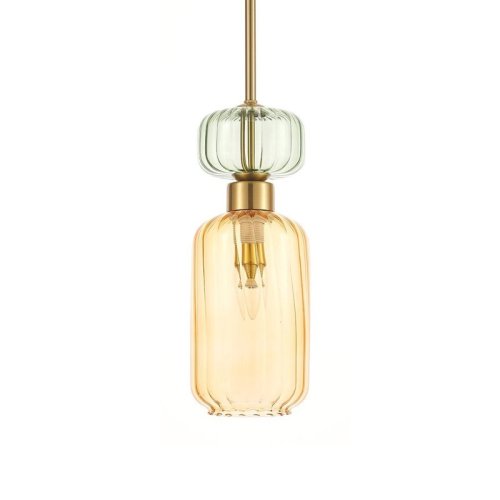 Lampa wisząca sufitowa złoty żyrandol MOLLY, topazowy szklany klosz, styl eklektyczny, nad stół i wyspę