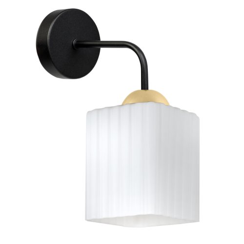 Lampa kinkiet ścienny RIFFLE biały szklany czarno-złoty do salonu sypialni glamour E27