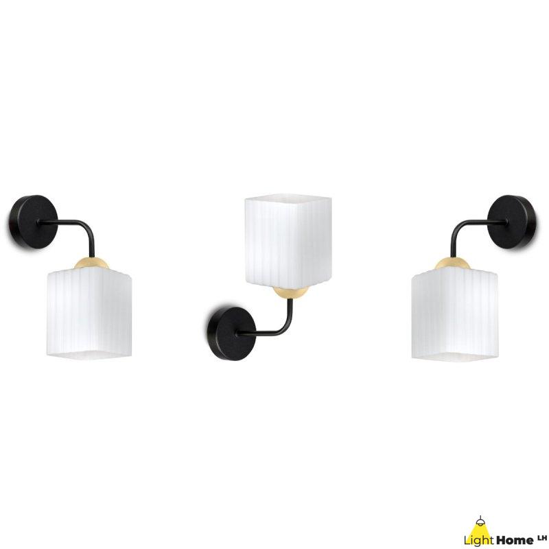 Lampa kinkiet ścienny RIFFLE biały szklany czarno-złoty do salonu sypialni glamour E27