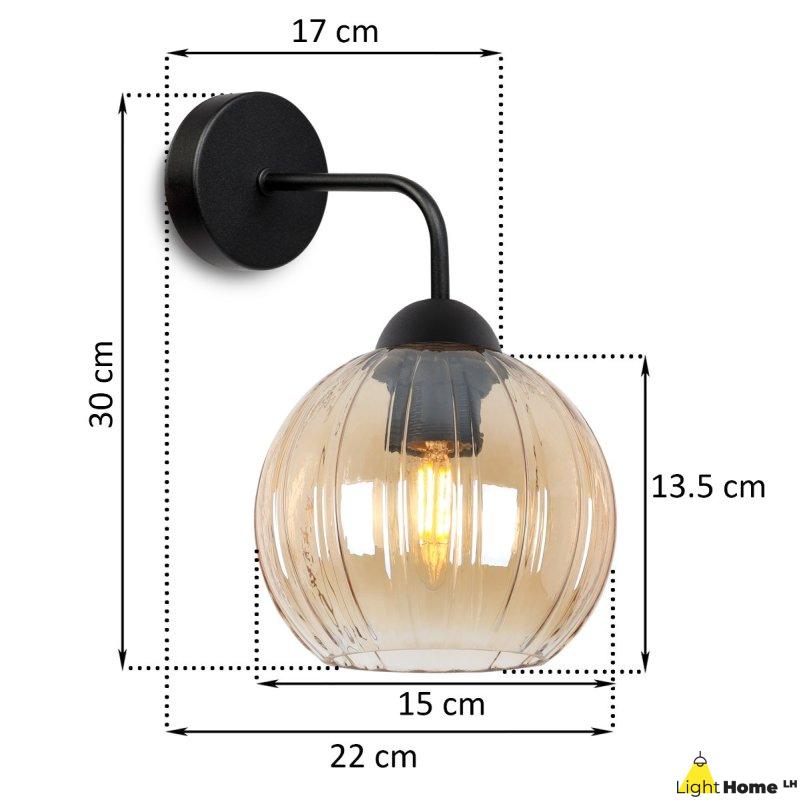 Lampa kinkiet ścienny topazowy COSTA szklany kula glamour do łazienki kuchni ryflowany