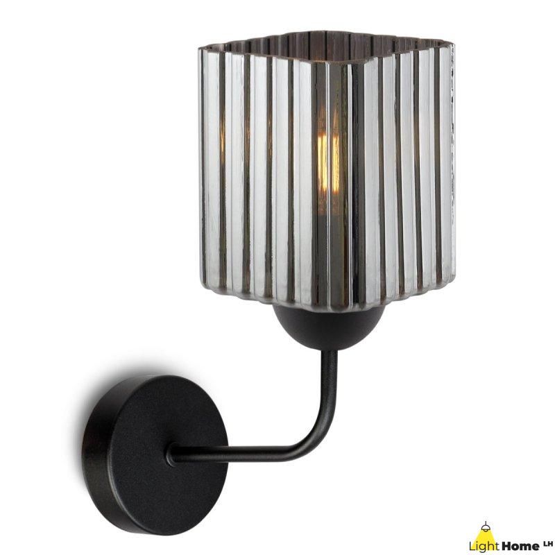 Lampa kinkiet ścienny grafitowy RIFFLE szklany ryflowany do salonu sypialni glamour E27