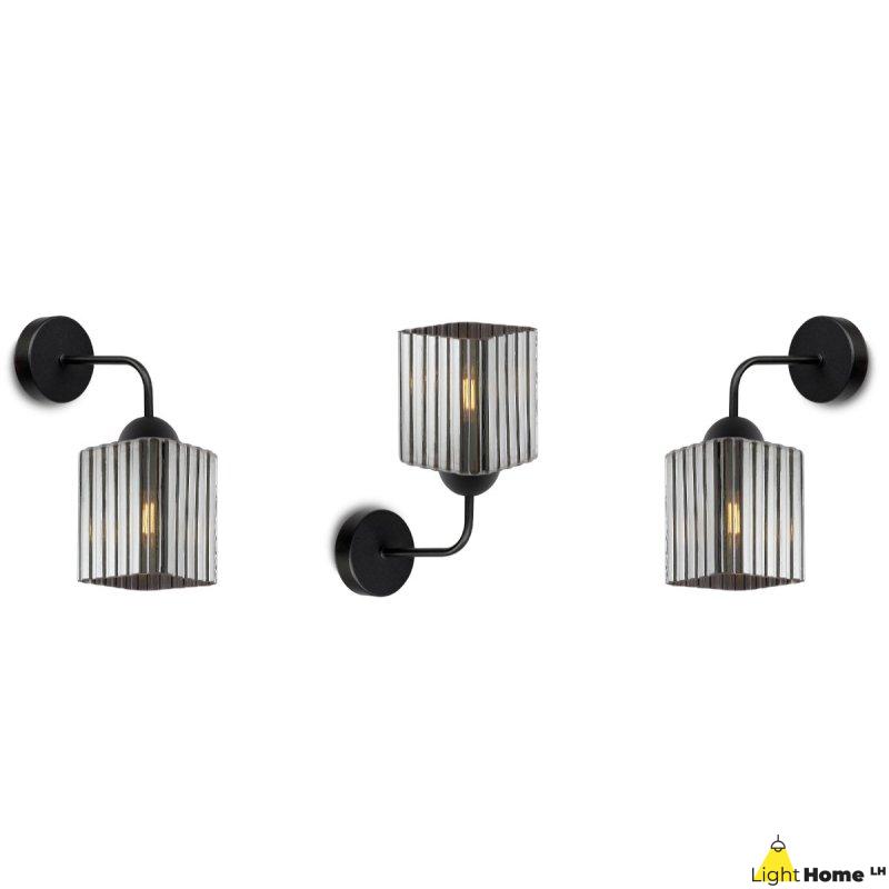 Lampa kinkiet ścienny grafitowy RIFFLE szklany ryflowany do salonu sypialni glamour E27