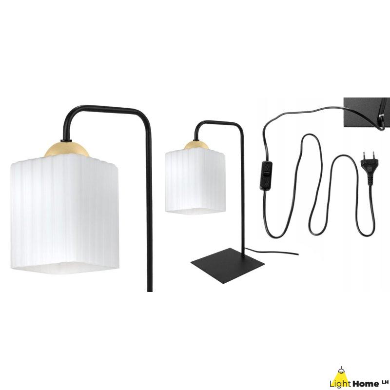 Lampa stołowa lampka nocna klosz RIFFLE biały szklany do sypialni jadalni salonu E27