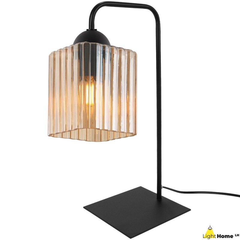 Lampa stołowa lampka nocna topazowy klosz RIFFLE szklany do sypialni salonu glamour