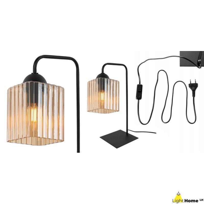 Lampa stołowa lampka nocna topazowy klosz RIFFLE szklany do sypialni salonu glamour