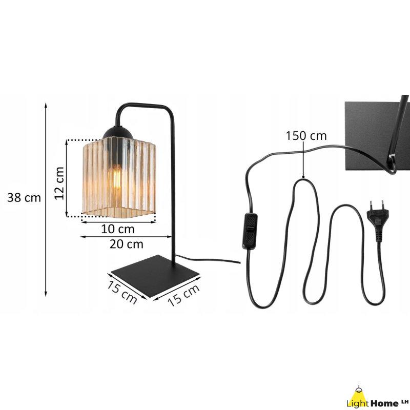 Lampa stołowa lampka nocna topazowy klosz RIFFLE szklany do sypialni salonu glamour