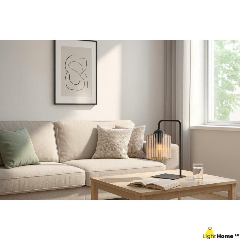 Lampa stołowa lampka nocna topazowy klosz RIFFLE szklany do sypialni salonu glamour
