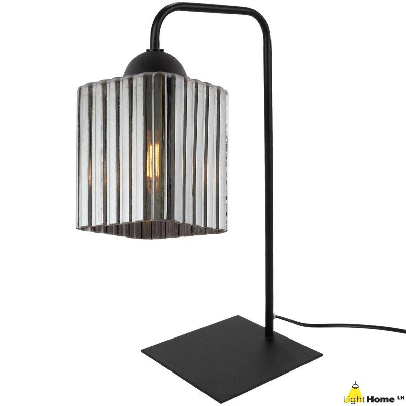 Lampa stołowa lampka nocna grafitowy klosz RIFFLE szklany ryflowany nowoczesny E27