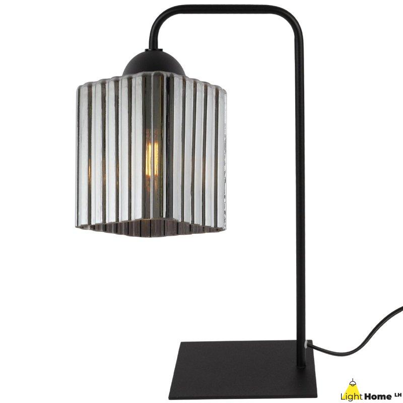 Lampa stołowa lampka nocna grafitowy klosz RIFFLE szklany ryflowany nowoczesny E27