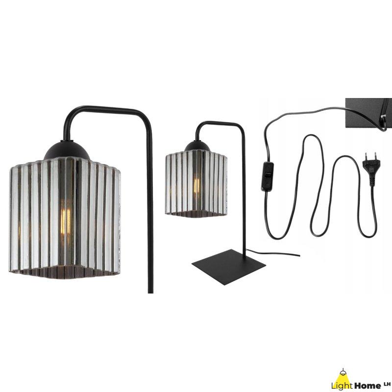 Lampa stołowa lampka nocna grafitowy klosz RIFFLE szklany ryflowany nowoczesny E27