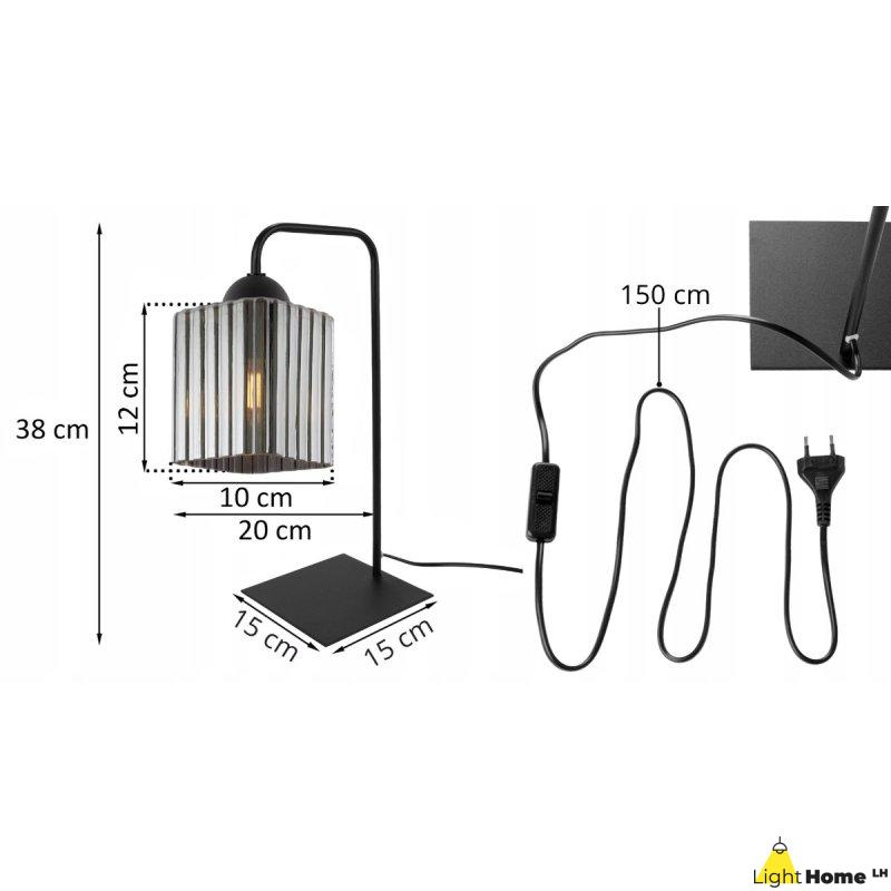 Lampa stołowa lampka nocna grafitowy klosz RIFFLE szklany ryflowany nowoczesny E27