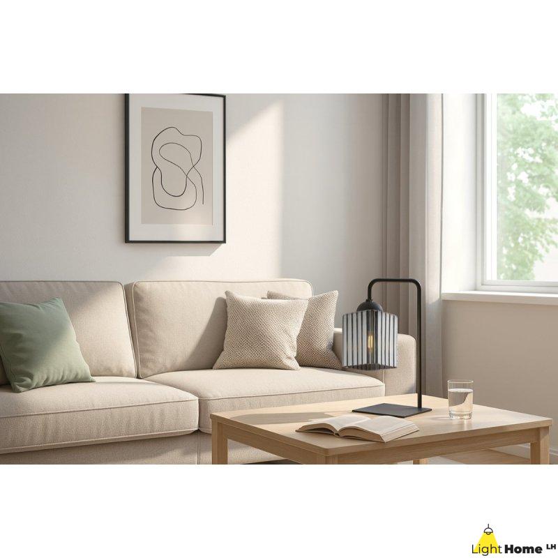 Lampa stołowa lampka nocna grafitowy klosz RIFFLE szklany ryflowany nowoczesny E27