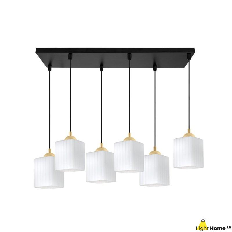 Lampa wisząca sufitowa żyrandol czarno-złoty RIFFLE szklany ryflowany nad stół i wyspę E27