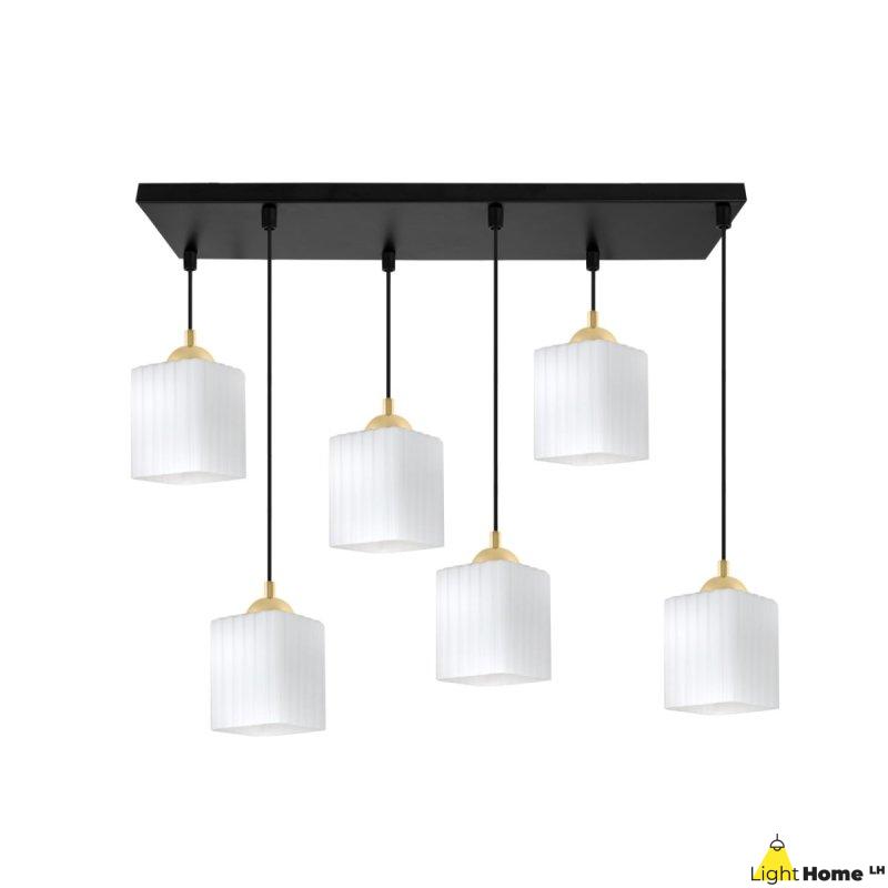 Lampa wisząca sufitowa żyrandol czarno-złoty RIFFLE szklany ryflowany nad stół i wyspę E27