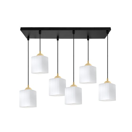 Lampa wisząca sufitowa żyrandol czarno-złoty RIFFLE szklany ryflowany nad stół i wyspę E27