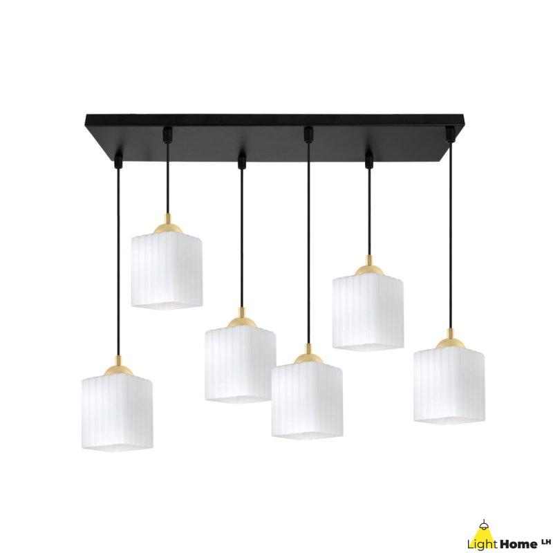 Lampa wisząca sufitowa żyrandol czarno-złoty RIFFLE szklany ryflowany nad stół i wyspę E27