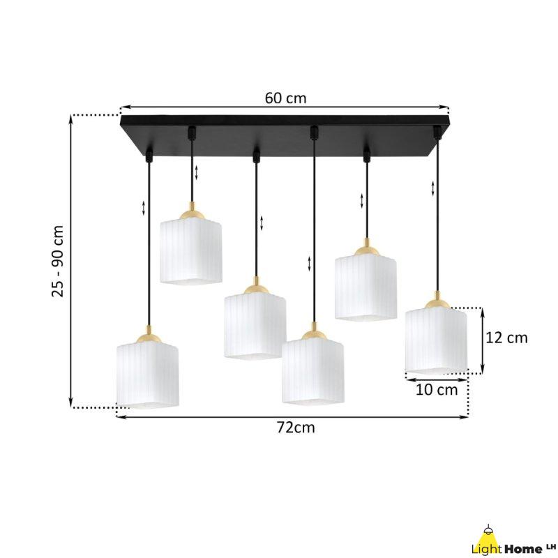 Lampa wisząca sufitowa żyrandol czarno-złoty RIFFLE szklany ryflowany nad stół i wyspę E27