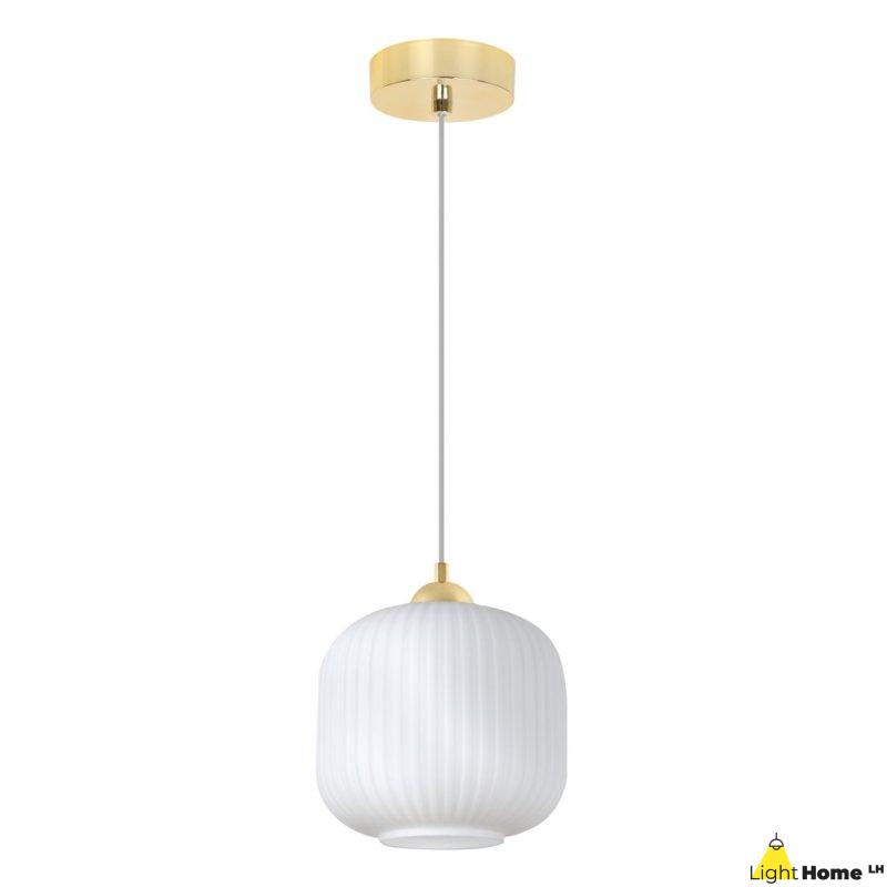 Lampa wisząca sufitowa żyrandol złoty RIFFLE pojedynczy biały szklany do jadalni kuchni salonu