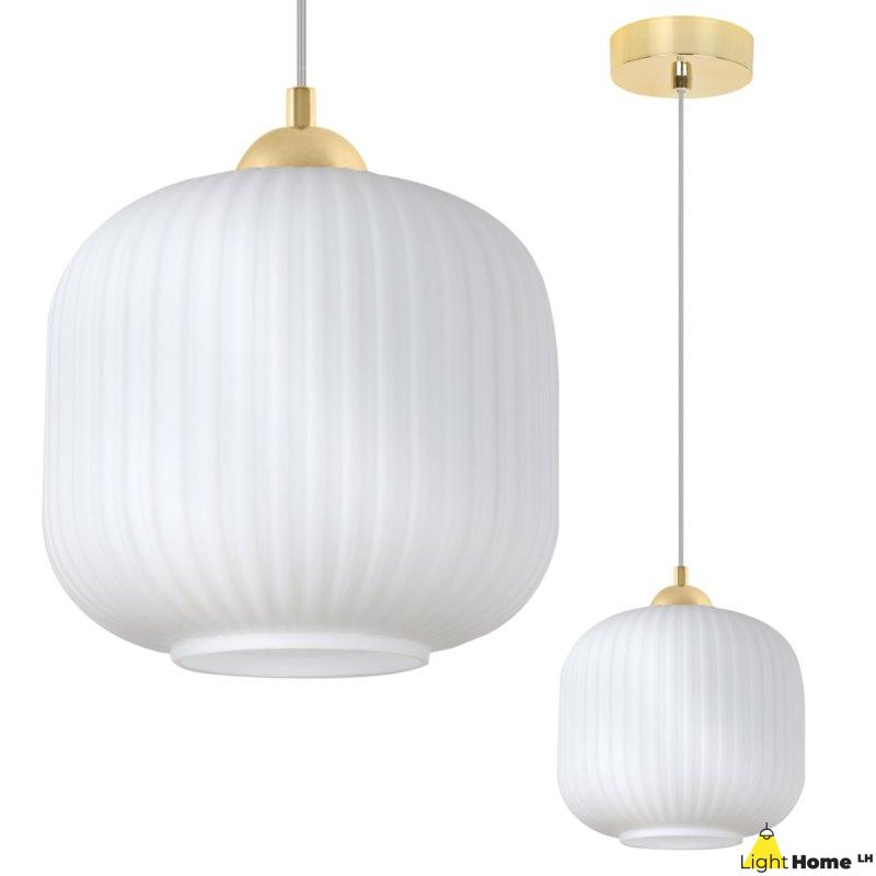 Lampa wisząca sufitowa żyrandol złoty RIFFLE pojedynczy biały szklany do jadalni kuchni salonu