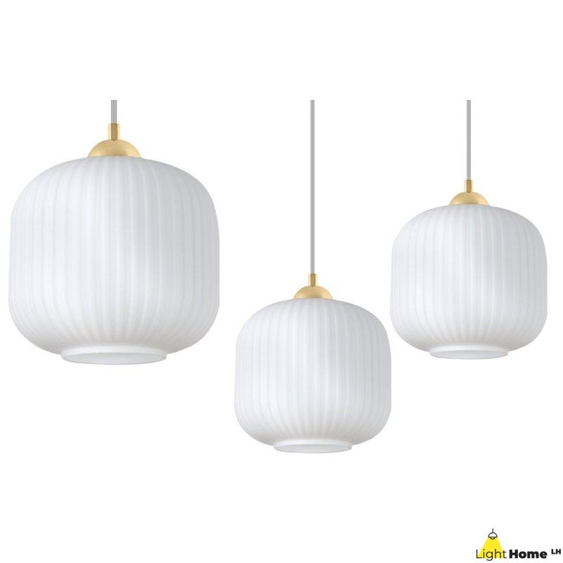 Lampa wisząca sufitowa żyrandol złoty RIFFLE pojedynczy biały szklany do jadalni kuchni salonu