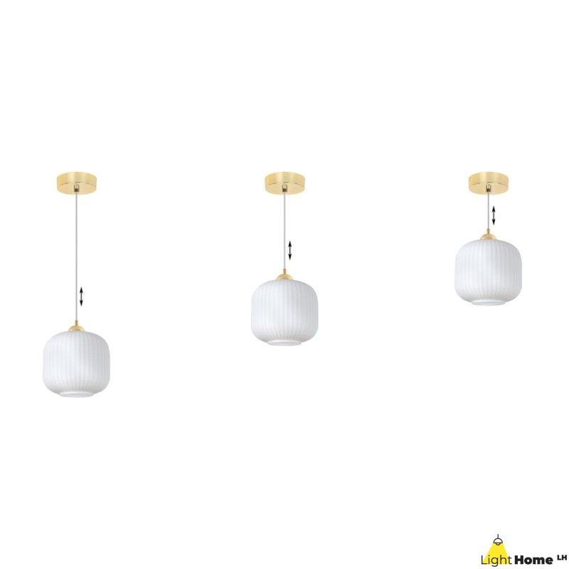 Lampa wisząca sufitowa żyrandol złoty RIFFLE pojedynczy biały szklany do jadalni kuchni salonu