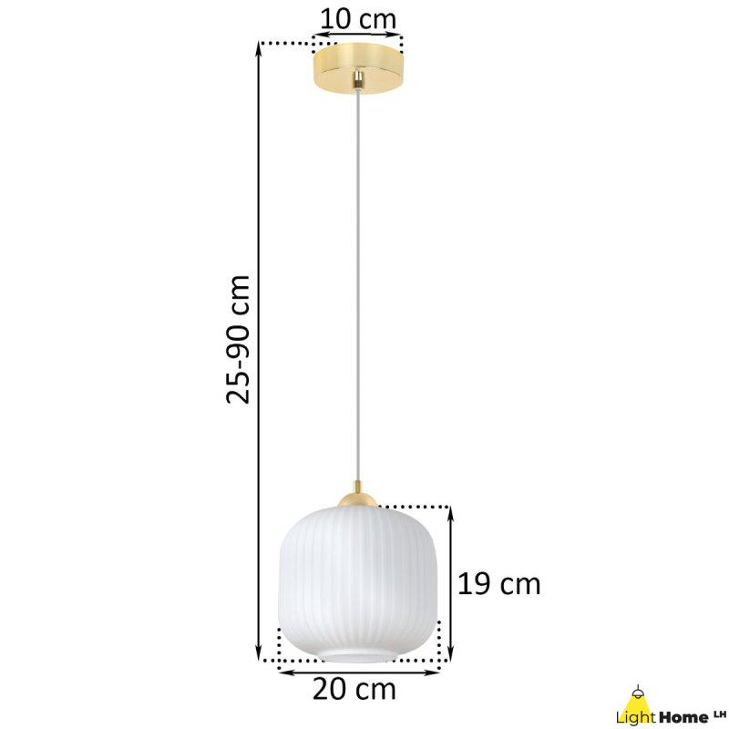 Lampa wisząca sufitowa żyrandol złoty RIFFLE pojedynczy biały szklany do jadalni kuchni salonu