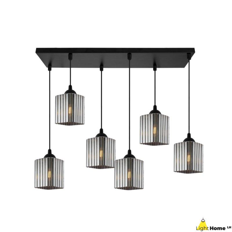 Lampa wisząca sufitowa żyrandol grafitowy RIFFLE szklany ryflowany do salonu kuchni